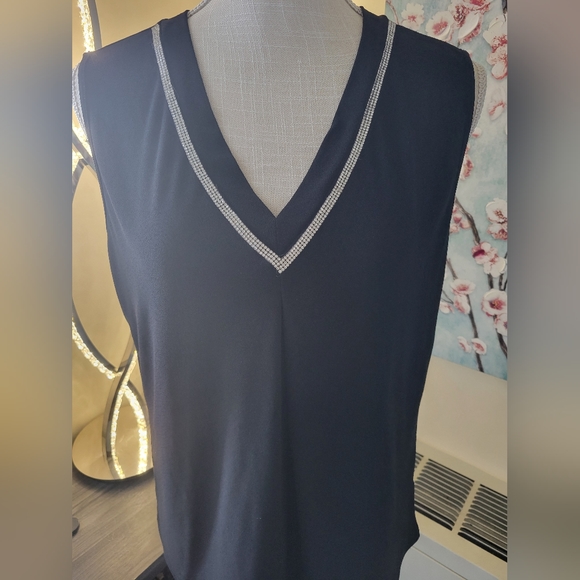 Black Sleeveless Blouse With Jeweled Neckline - Picture 2 of 7